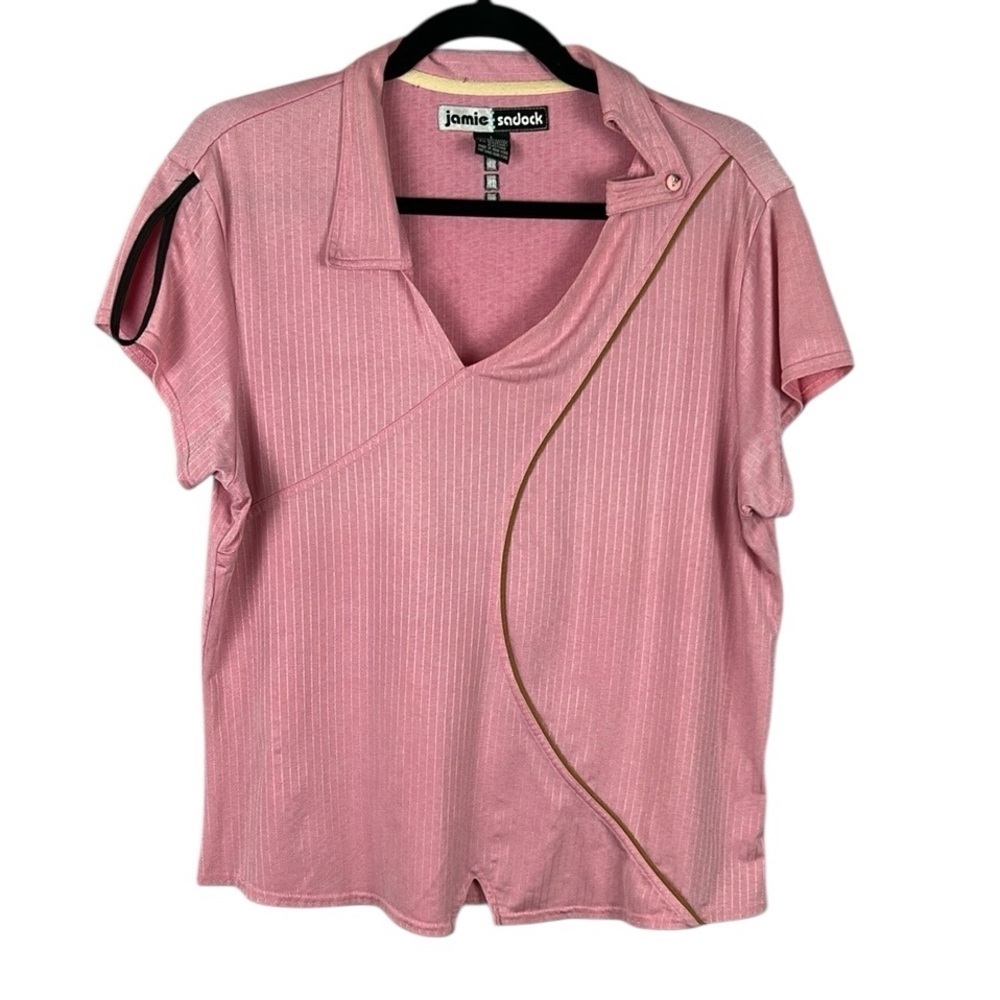 jamie sadock Pink Short Sleeve Asymmetrical Zip Golf Top